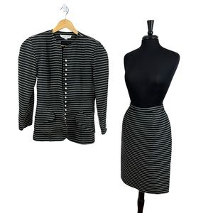 Vintage Victor Costa Matching Skirt Set 2pc Suit Set Size 10 Black Stripe
